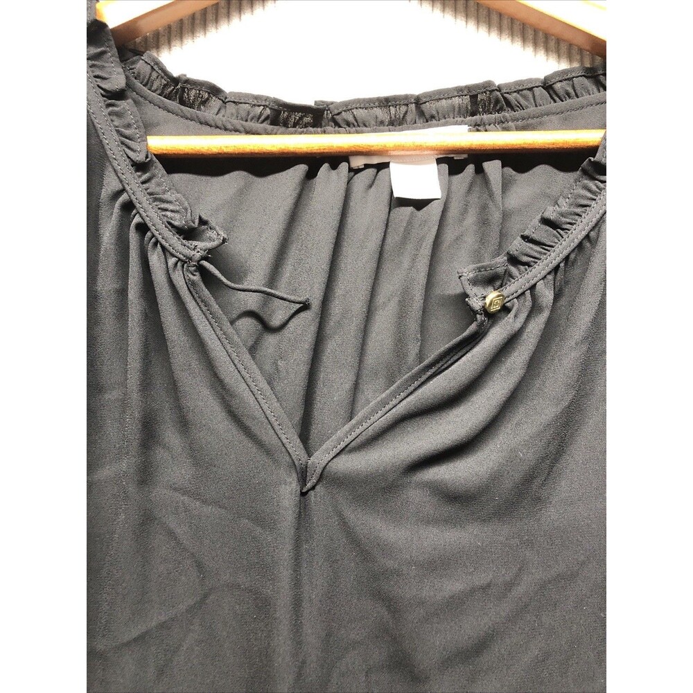 Liz Claiborne Womens Blouse 2X Black Ruffle Cap Sleeve Feminine Romantic NWD - Picture 8 of 16